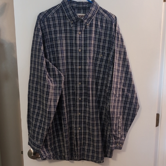 Wrangler Rugged Wear Navy and White Plaid Button Down Shirt, Long Sleeves - Picture 1 of 7
